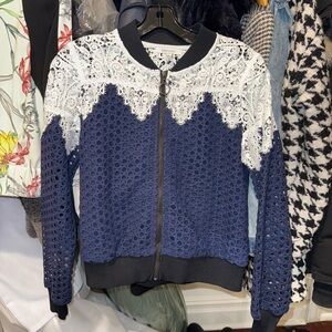 Lucy Paris Navy and White Lace Bomber Jacket